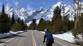 A biker on the Park Road in April, 2025.