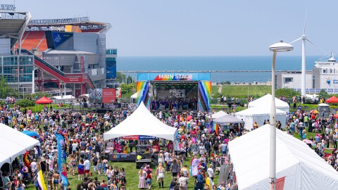Hundreds of people gather for an outdoor festival