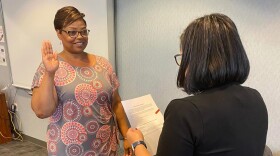 Dr. Sarena Shivers gets sworn into the Washtenaw Intermediate School District Board of Education in 2023.