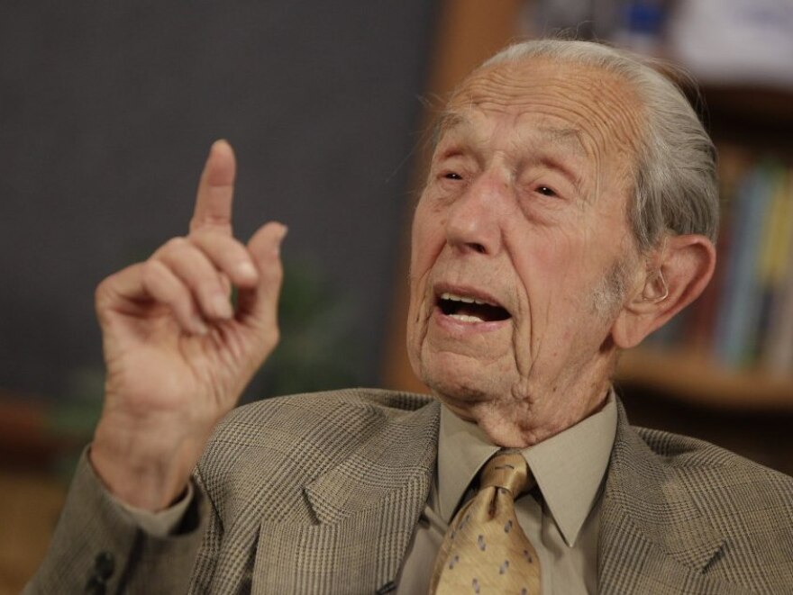 <p>Harold Camping speaks during a taping of his show <em>Open Forum</em> in Oakland, Calif., on May 23, 2011.</p>