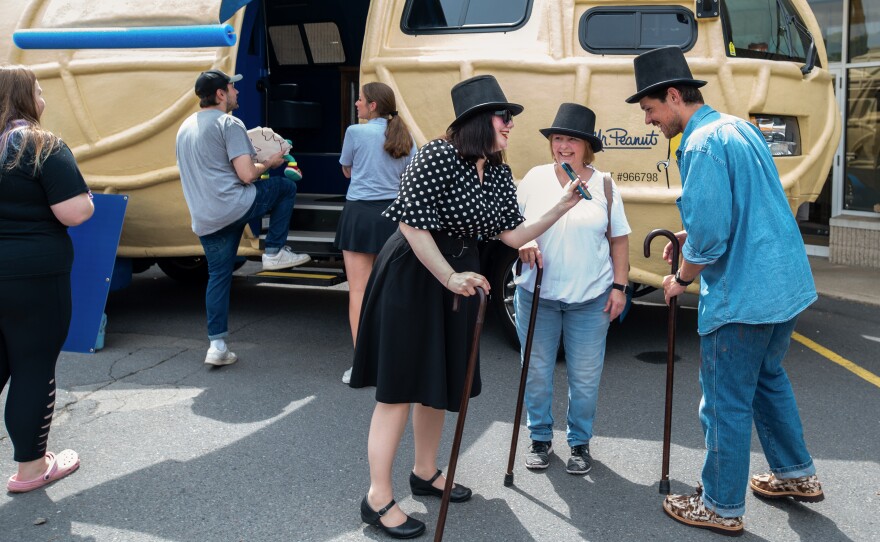 Visitors of the NUTmobile took pictures with the giant nut.
