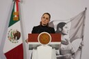 Mexican President Claudia Sheinbaum gives her the daily, morning news conference at the National Palace in Mexico City, Monday, Feb. 23, 2026, the day after the Mexican army killed Jalisco New Generation Cartel leader Nemesio Oseguera Cervantes, known as "El Mencho."