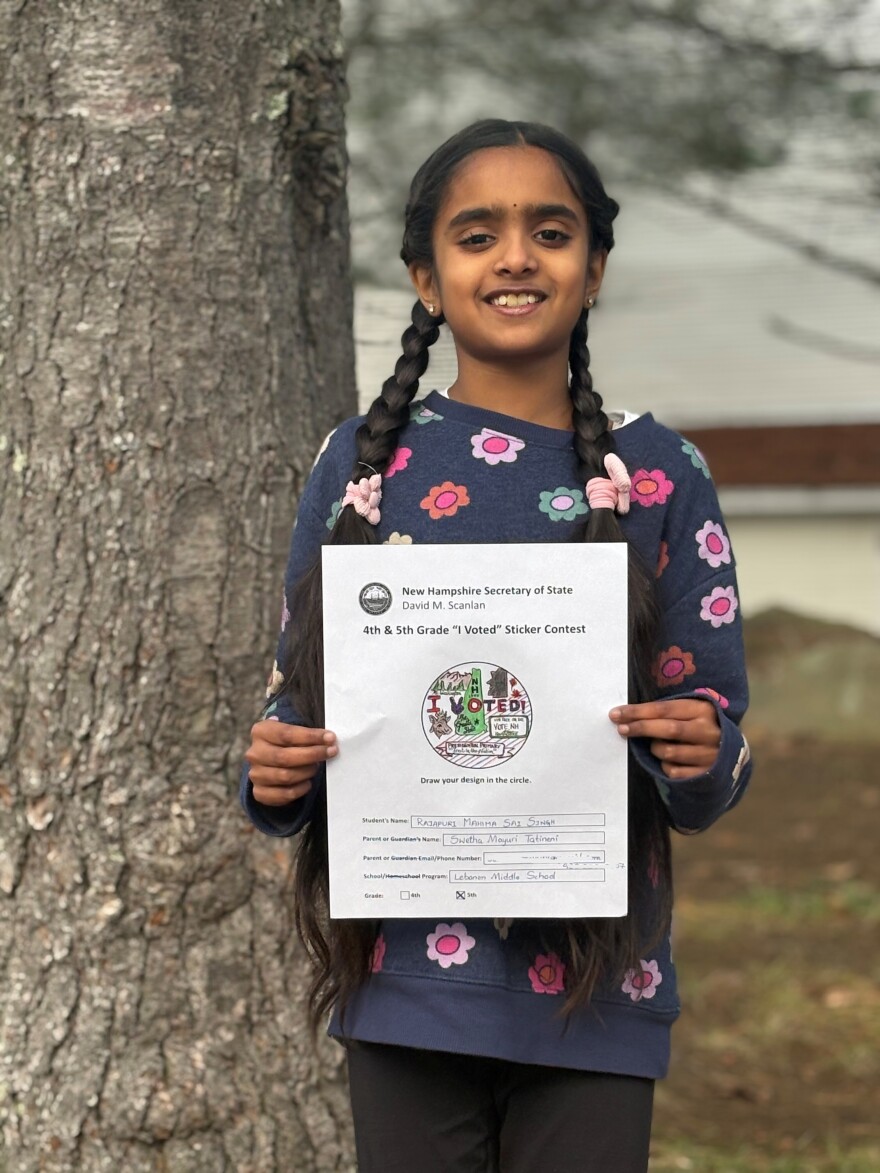Ten-year-old Mahima Singh, of Lebanon, was one of six New Hampshire students to win the state's "I Voted" sticker contest.