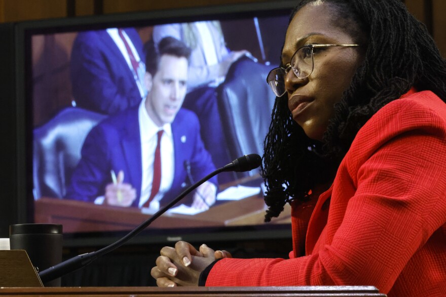 U.S. Supreme Court nominee Judge Ketanji Brown Jackson answers questions from Sen. Josh Hawley during her confirmation hearing before the Senate Judiciary Committee in the Hart Senate Office Building on Capitol Hill on March 22, 2022, in Washington, D.C.