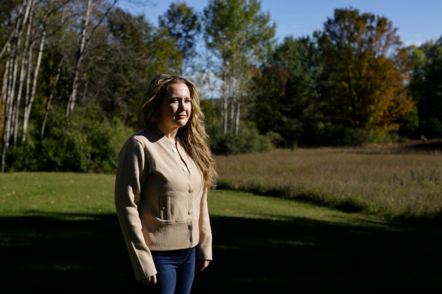 Ashley Areeda poses for a portrait at her home on Friday, Oct. 9, 2026, in Bellaire. Areeda is an organizer for the recall effort against Antrim County Clerk Victoria Bishop. (Photo: Kristen Norman for Votebeat)
