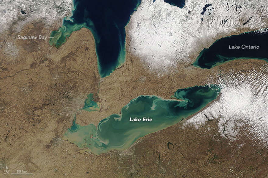 An image of Lake Erie captured by NASA on April 20, 2018.