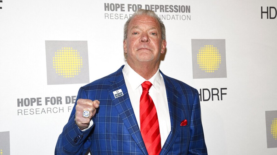 FILE - Indianapolis Colts owner Jim Irsay attends the Hope for Depression Research Foundation's 15th annual HOPE luncheon at the Plaza Hotel on Wednesday, Nov. 10, 2021, in New York. Irsay, who has publicly battled alcoholism and addiction, has made it a personal mission to break down barriers surrounding mental health.