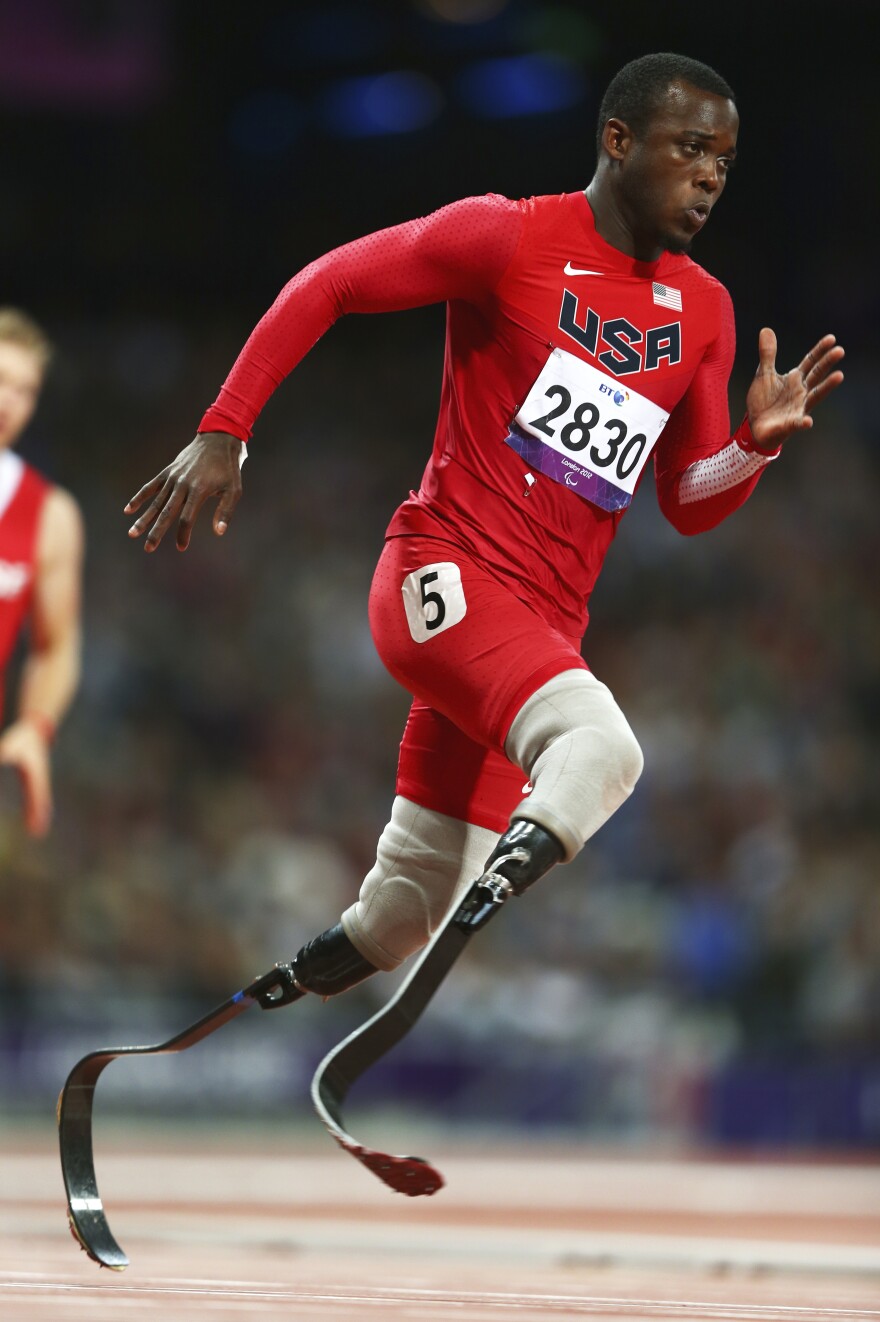 Pistorius and American Blake Leeper, seen here, share the fastest time for a double amputee in the 100-meter sprint.