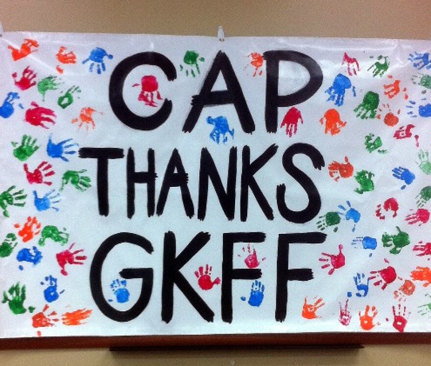 A banner thanks the foundation for its gift.