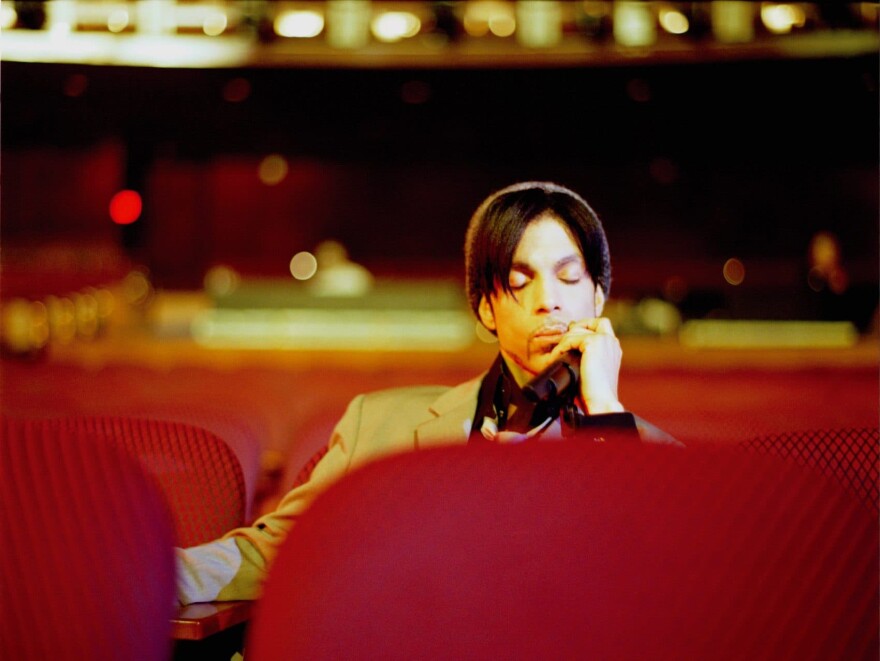 "These were some of my favorite moments to shoot," Afshin Shahidi writes. "If the sound was good, Prince was relaxed and in a great mood. Here he is relaxing after the sound check at Kodak Theatre in Hollywood, during the One Nite Alone Tour." (Courtesy Afshin Shahidi, from "Prince: A Private View")