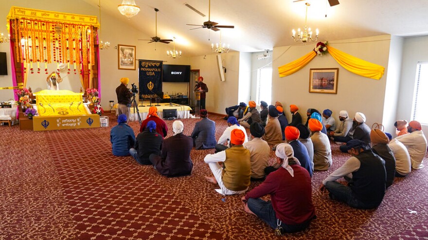 Members of the Sikh Coalition gather at the Sikh Satsang of Indianapolis in Indianapolis, Saturday, April 17, 2021 to formulate the groups response to the shooting at a FedEx facility in Indianapolis that claimed the lives of four members of the Sikh community. A gunman killed eight people and wounded several others before taking his own life in a late-night attack at a FedEx facility near the Indianapolis airport.