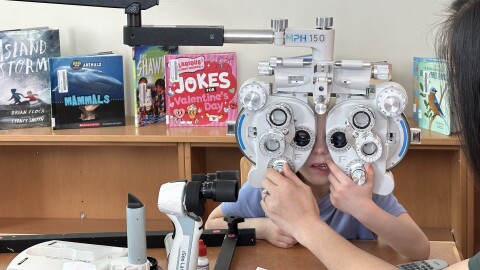 A student at Prairie Lincoln Elementary School gets screened in February 2026.