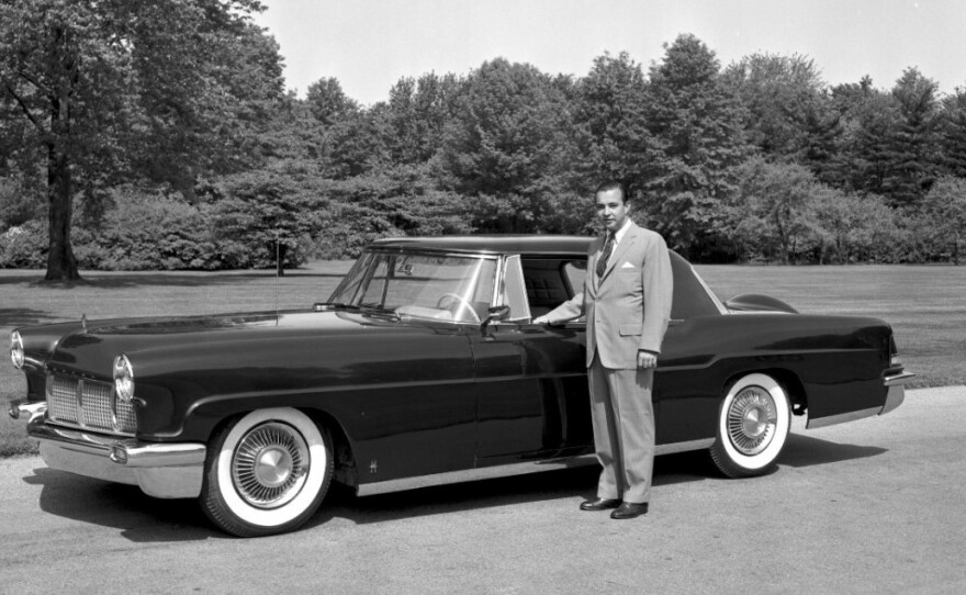 William Clay Ford poses with a 1956 Continental Mark II, a car developed while he led the auto maker's Continental division.