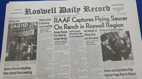 The famous copy of the Roswell Daily Record reporting on the 1947 UFO incident.