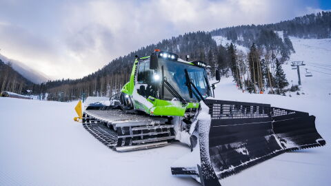 A hybrid snow groomer at Taos Ski Valley uses renewable diesel made from feedstocks such as vegetable oil and animal fats.