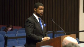 Karega Rausch speaks at a meeting of the Indianapolis Public Education Corporation on Wednesday, July 22, 2026. Rausch was picked by Mayor Joe Hogsett to be the first executive director of the agency.