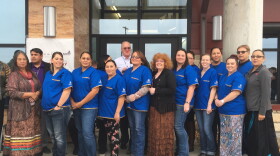 Blackfeet Community College faculty, staff and nursing students stand in front of the new $7.5 million building. 