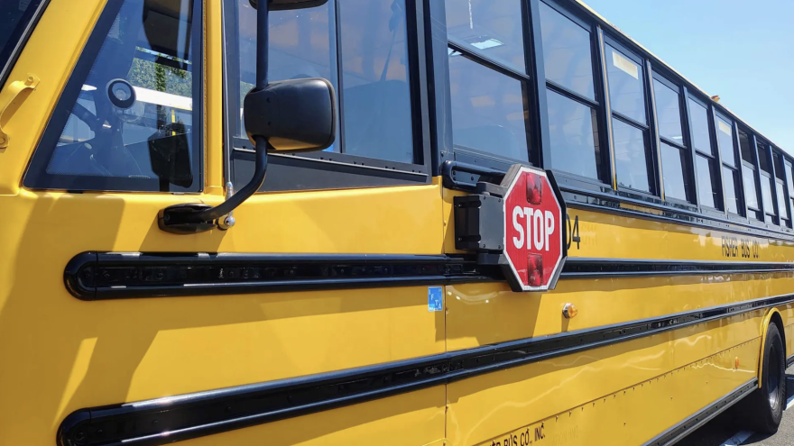 School bus in a parking lot in Agawam, Mass.