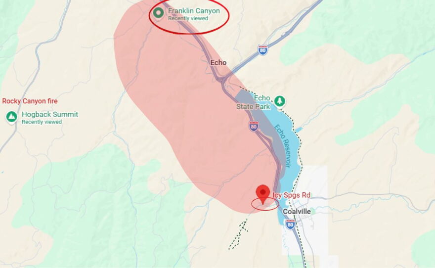 Area south of Franklin Canyon to Icy Springs Road and Wohali Way in Summit County, Utah, via Google Maps.