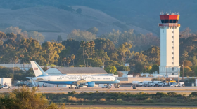 The presidential plane, Air Force One, at the Santa Barbara Airport.