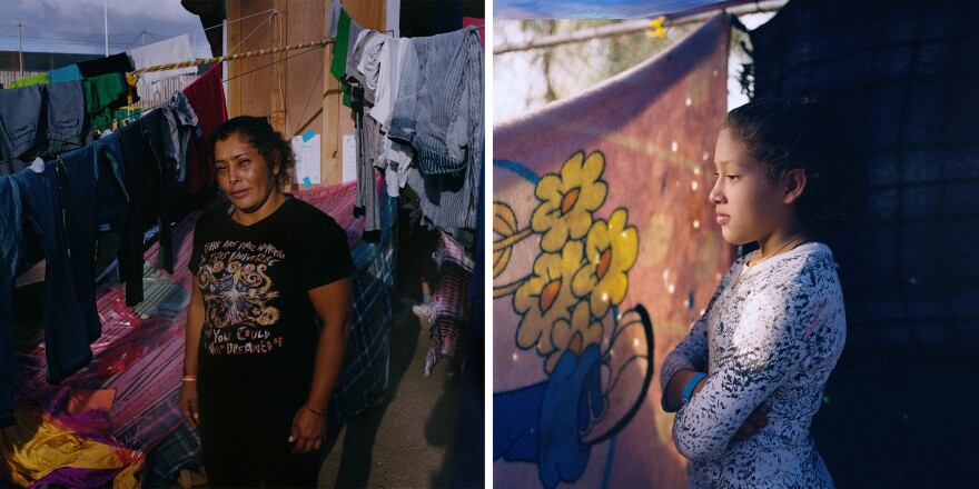 Maria Lidia Meza Castro, 39 (left), and one of her daughters, Jeimye Giselle Mejia Meza, 13. Meza Castro came to Tijuana from San Pedro Sula, Honduras, with five of her nine children; they entered the U.S. and requested asylum later in December.