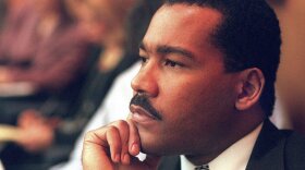 FILE - Dexter King, son of the late civil rights leader Martin Luther King Jr., listens to arguments in the State Court of Criminal Appeals in Jackson, Tenn., Friday, Aug. 29, 1997, to determine whether two Memphis judges have overstepped their authority surrounding the investigation of the King assassination. The King Center in Atlanta said the 62-year-old son of the civil rights leader died Monday, Jan. 22, 2024 at his California home after battling prostate cancer. (Helen Comer/The Jackson Sun via AP, Pool, File)
