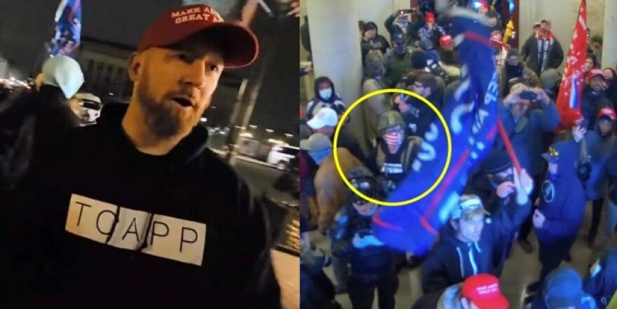 Edward Kelley in photos provided by the FBI attesting to his participation in the Jan. 6, 2021, riot at the U.S. Capitol.