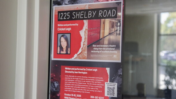 A photo of the flyer promoting the play. It presents information about the dates of the events and the background of the show. 