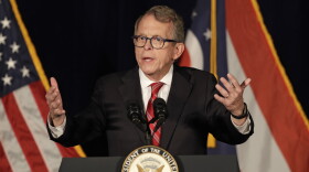 Mike DeWine speaks at the Mansfield Lahm Regional Airport, Wednesday, Oct. 31, 2018, in Mansfield, Ohio.