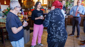 Gov. Gretchen Whitmer greets customers at a coffee shop in Jackson, Mich., on Oct. 29, 2026.