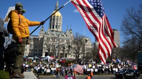 In Hartford, people gathered at The State Capitol Saturday for one of dozens of NoKings protests held around the state. Said one demonstrator (not pictured), “The point of these large demonstrations ... they show the body politic that people are not happy with the way things are going.”