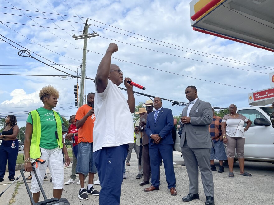 Charles Robinson with other residents voicing their concerns on Reagan Drive