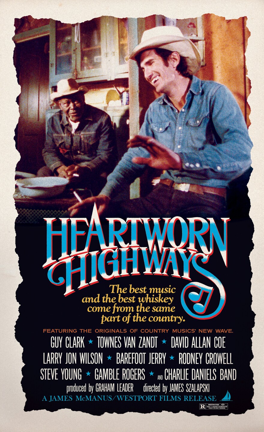The film <em>Heartworn Highways</em> documented singer-songwriters like Townes Van Zandt (right), pictured here with Uncle Seymour Washington.