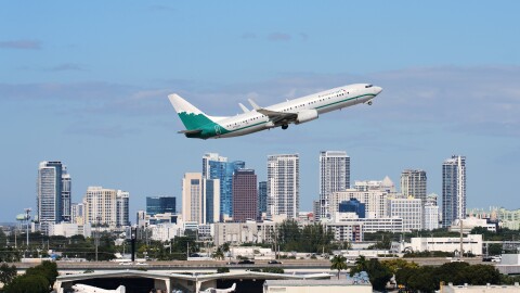 An American Airlines aircraft takes off from Fort Lauderdale-Hollywood International Airport, Thursday, Nov. 13, 2025, in Fort Lauderdale, Fla.