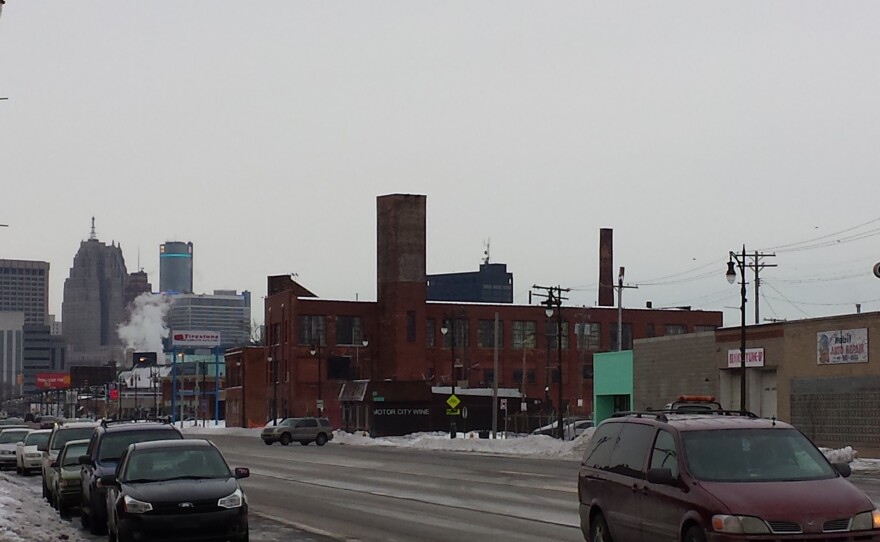 A view of skyline from the Corktown neighborhood.