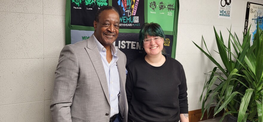 Friends In Deed executive director Tyrone Kelsey and Concentrate Media's Lee Van Roth at the WEMU studio.