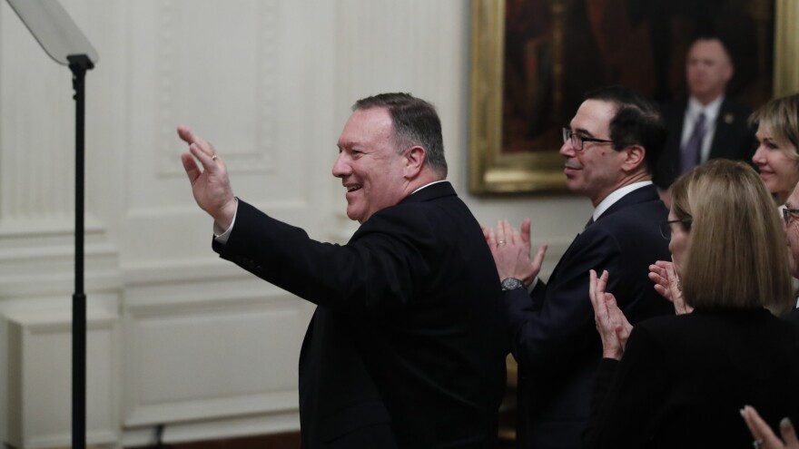 "That reporter couldn't have done too good a job on you yesterday," President Trump told Secretary of State Mike Pompeo Tuesday. He added, "Think you did a good job on her, actually." [Alex Brandon / AP]