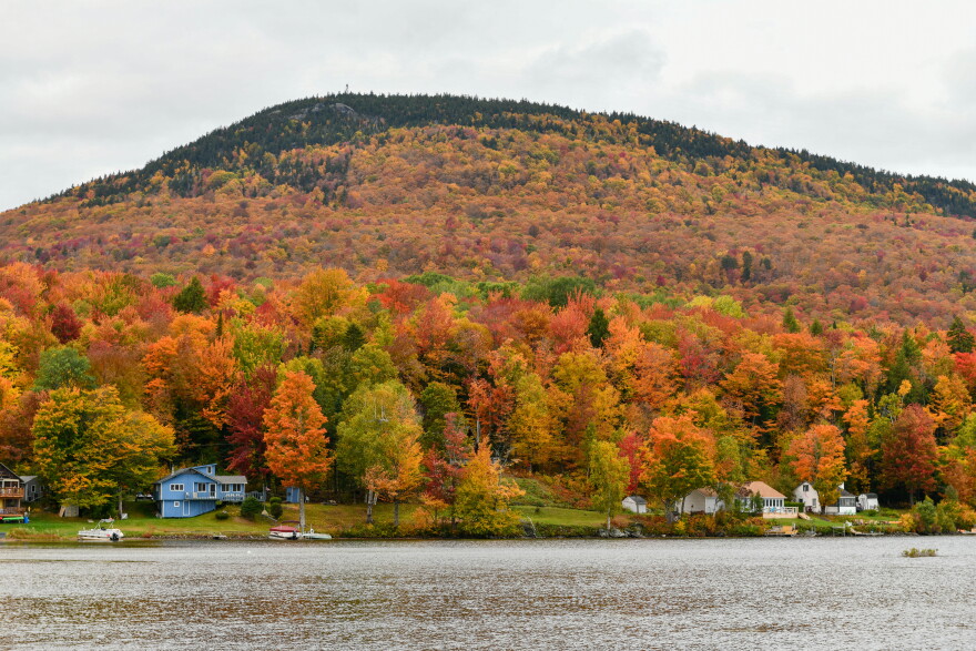 Lake Elmore, with the mountain and its fire tower in the background.