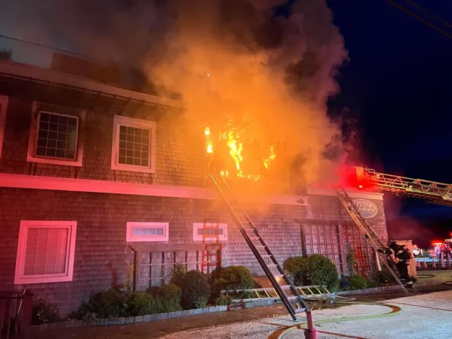 Firefighters battle a blaze at Matunuck Oyster Bar in South Kingstown.