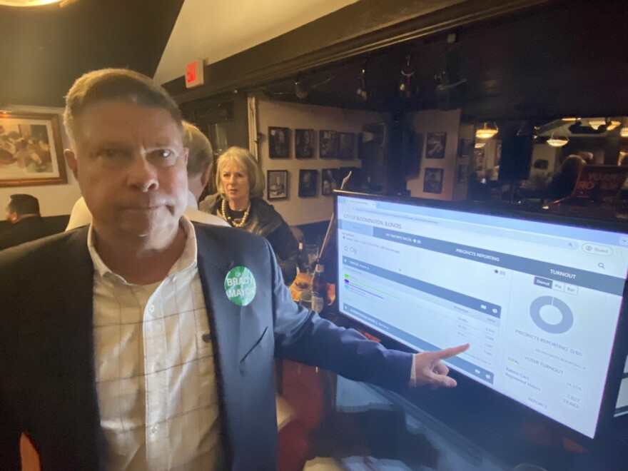 McLean County Board member Geoff Tompkins at the Brady campaign watch party.