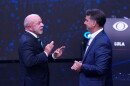 Brazilian President Luiz Inacio Lula da Silva, left, who is running for reelection, gestures as he speaks to opposition presidential candidate Sen. Flavio Bolsonaro during a televised presidential debate one week before the presidential runoff election in Sao Paulo, Brazil, Sunday, Oct. 18, 2026.