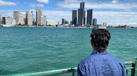 City Councillor Renaldo Agostino looks at the Detroit skyline across the Detroit River Monday, Aug. 24, 2026, in Windsor, Ontario