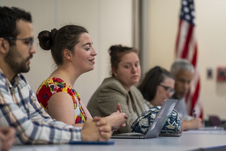 Bristol Diversity Council Chair Jaymie Bianca leads a meeting on Tuesday, Sept. 26, 2023 in Bristol, Conn. The council meets regularly, but has recently been addressing the string of hate incidents in the city.