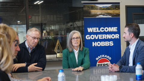 Gov. Katie Hobbs at a Nackard Pepsi plant in Flagstaff on Oct. 29, 2026.