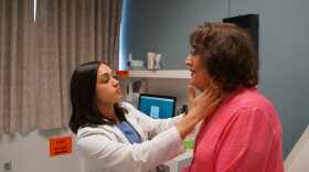  Elaine Stephens is examined by a medical student in University of Alabama-Birmingham’s standardized patient program. In the early years of this program, Stephens says, some students’ bedside manner would change once she revealed she was transgender.