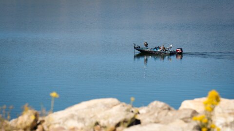 An angler fishing on Steinaker Reservoir, north of Vernal, Utah, Oct. 2, 2025