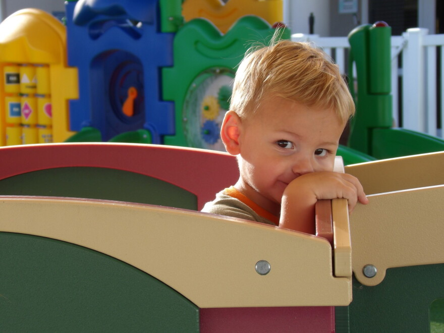 Owen Vaughan, 1, plays on an outdoor playset at Children First in Sarasota on Sept. 9, 2026. Owen and his older brother, Donovan, both attend Children First for early childhood education.