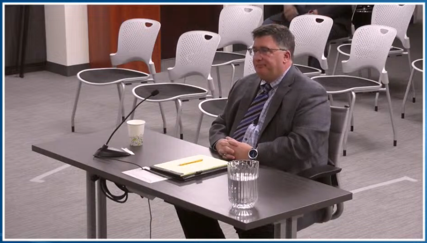 Dean Serpa, sitting for the Massachusetts Gaming Commission during its public interviews for the executive director position on Monday, March 18, 2024.