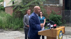  State Senator Jorge Cabrera speaks about investments in the Naugatuck River Valley from the state budget. The two-year budget relies on one-time federal COVID relief funds and some are worried about the fiscal cliff that will create.