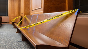 Benches in one of Allen County's extra courtrooms will be used for potential jurors as they wait their turn for questioning. Photo Credit: Rebecca Green/WBOI